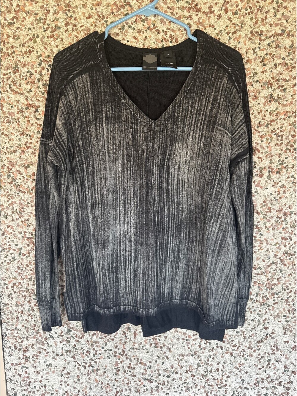 Harley-Davidson Women's S Silver Foil Metallic V-Neck Knit Sweater Top